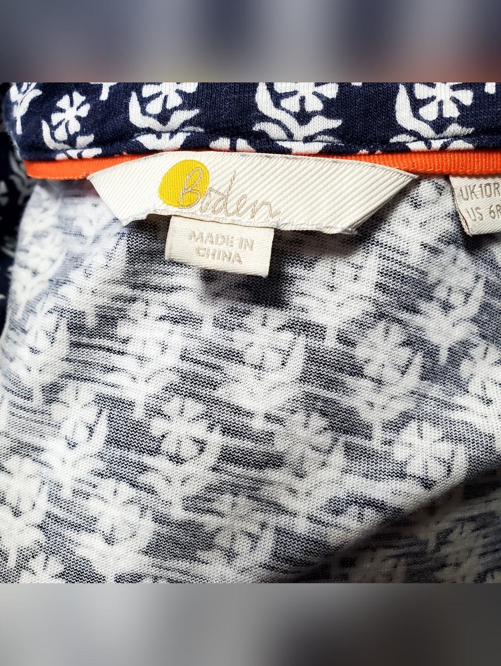Boden Navy Printed Long-Sleeve Dress with Coral Yoke - Picture 4 of 4